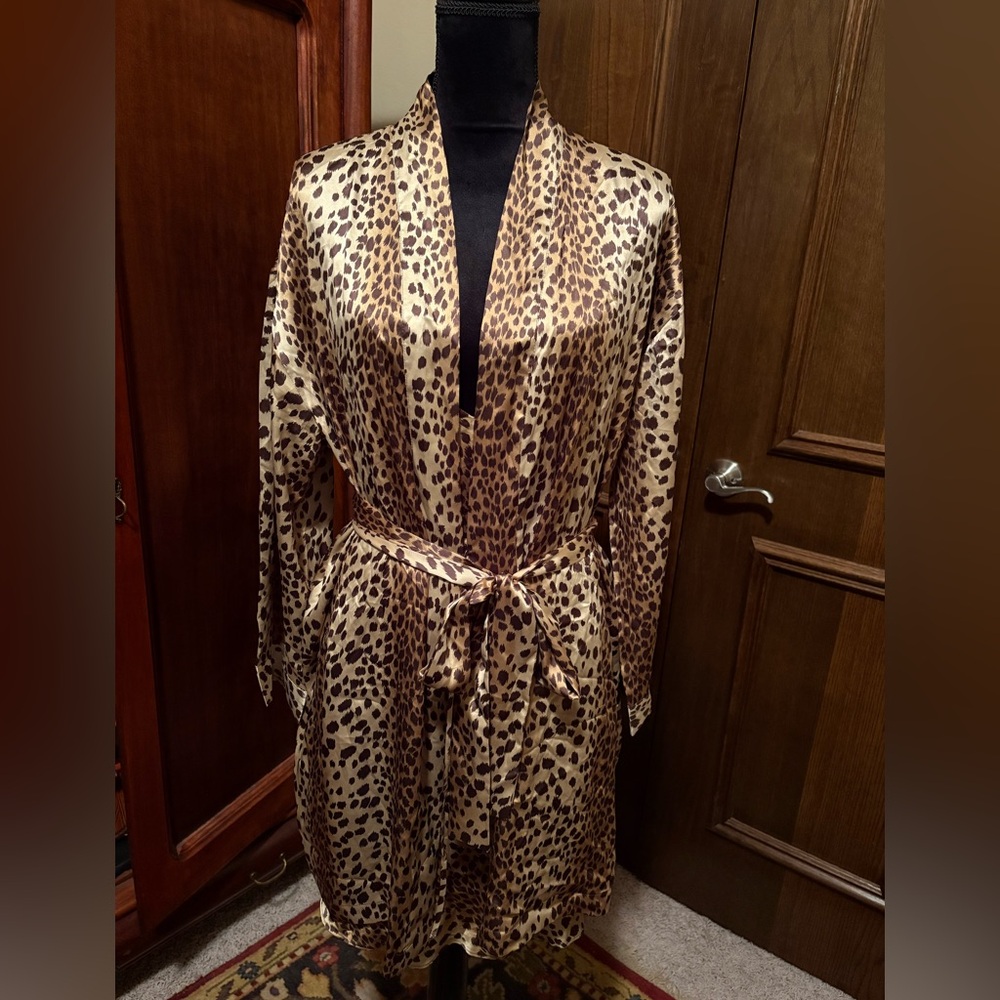 Victoria's Secret Leopard Satin Tie-Waist Robe and gown  set in Tan and Brown.